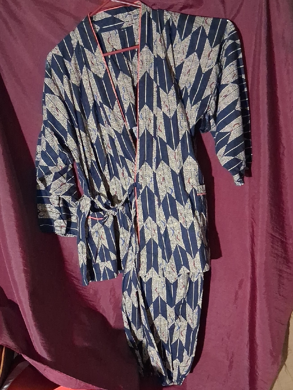 Navy Blue and Cream Geometric Two-Piece Lounge Set